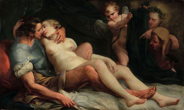 Scuola bolognese del XVIII secolo Venere e Marte scoperti da Vulcano