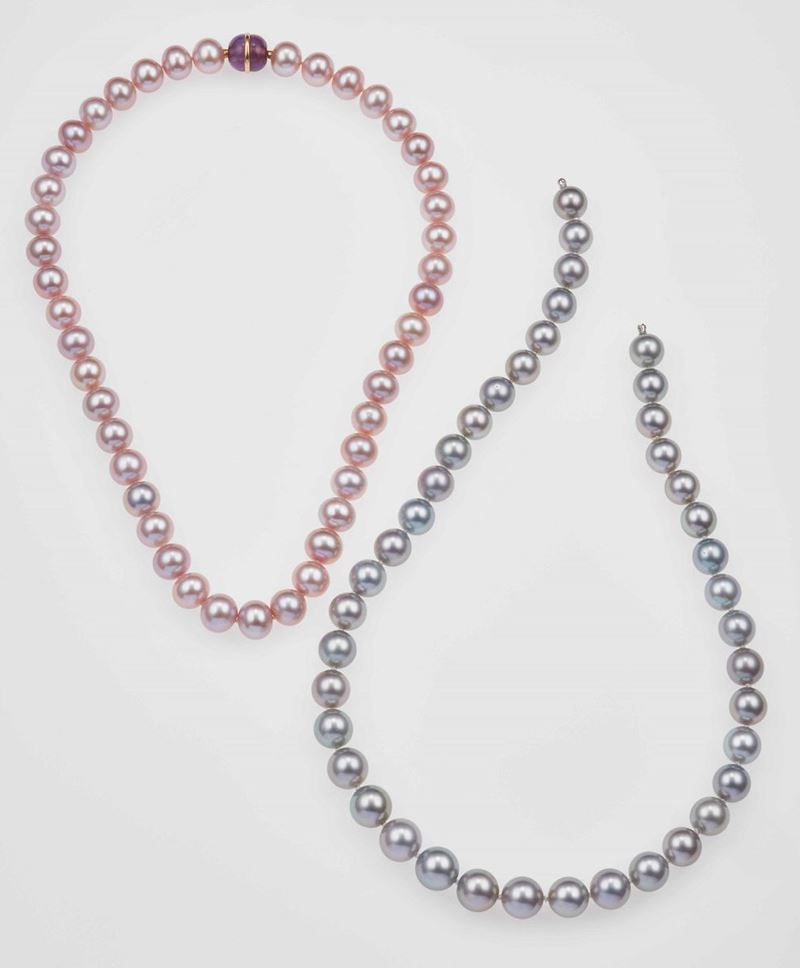 Due fili di perle coltivate con fermezza intercambiabile  - Auction Jewels - Time Auction - Cambi Casa d'Aste