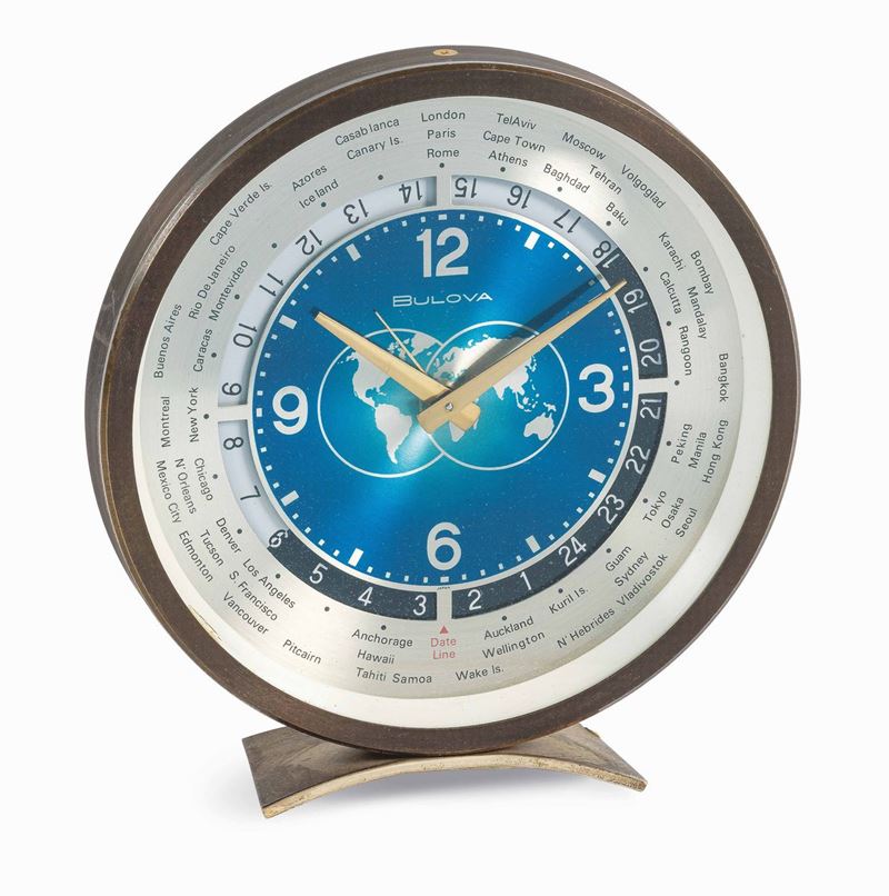 BULOVA - Universal hours table clock with blue dial depicting the planisphere.  - Auction Watches - Cambi Casa d'Aste