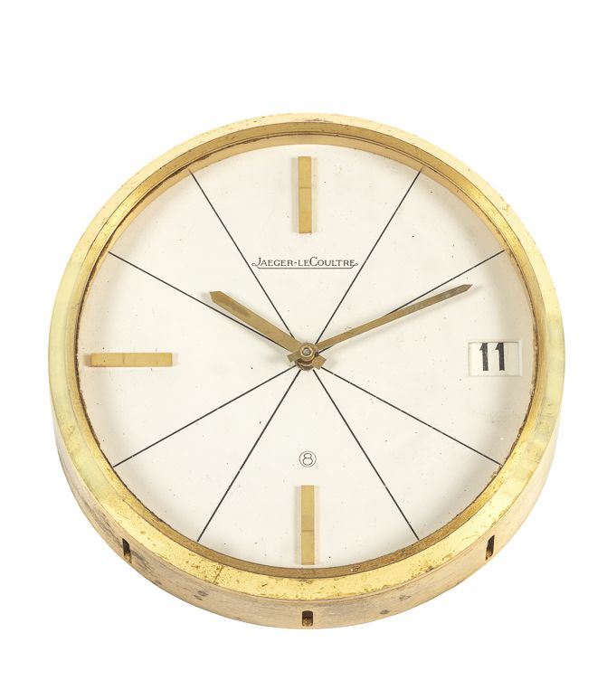 JAEGER LECOULTRE - Brass table clock with indices and date at 3 o'clock.  - Auction Important Wristwatches and Pocket Watches - Cambi Casa d'Aste