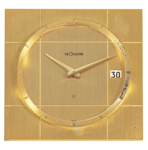 LECOULTRE - Brass table clock with date at 3 o'clock.