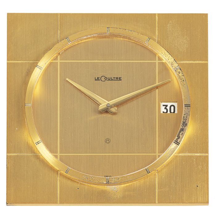 LECOULTRE - Brass table clock with date at 3 o'clock.  - Auction Watches | Timed Auction - Cambi Casa d'Aste