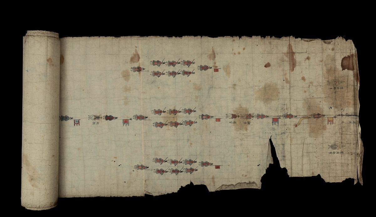 Grande Dipinto su Carta Raffigurante Esercito in Parata, Cina, Dinastia Qing, XVII Secolo