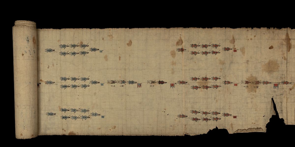 Grande Dipinto su Carta Raffigurante Esercito in Parata, Cina, Dinastia Qing, XVII Secolo