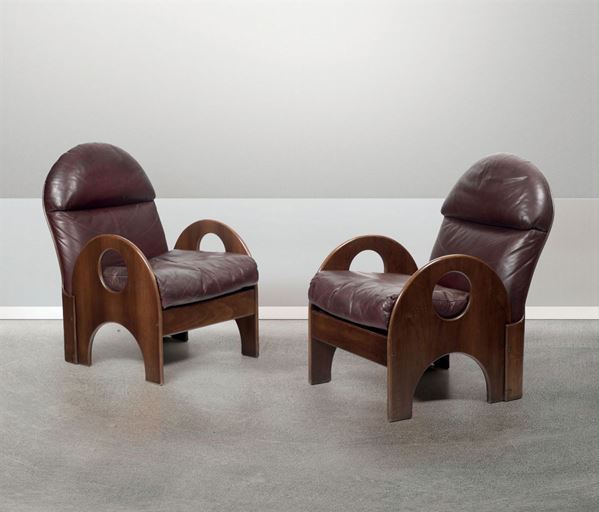 G. Aulenti, two mod. Arcata armchairs, Italy, 1968