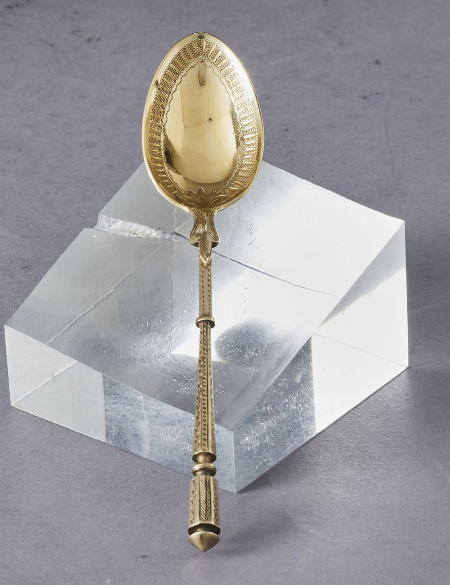 Diciotto Cucchiaini in Argento Vermeille Entro Custodia. Argentiere Mellerio, Parigi