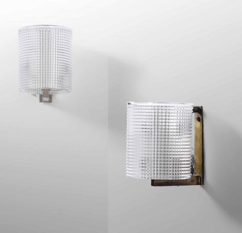 Due appliques con struttura in ottone e diffusori in vetro di Murano.  - Asta Design Lab - Cambi Casa d'Aste