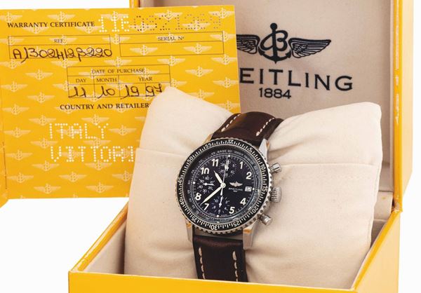 BREITLING - Orologio da polso in acciaio con cronografo, con data al 3. Completo di scatola e garanzia.