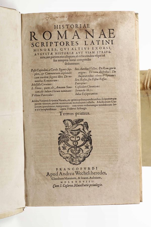 Storici latini-Autori vari Historiae romanae scriptores latini minores.. Tomus primus..Tomus alter..Francofurdi,Apud Andreae Wecheli heredes,1588