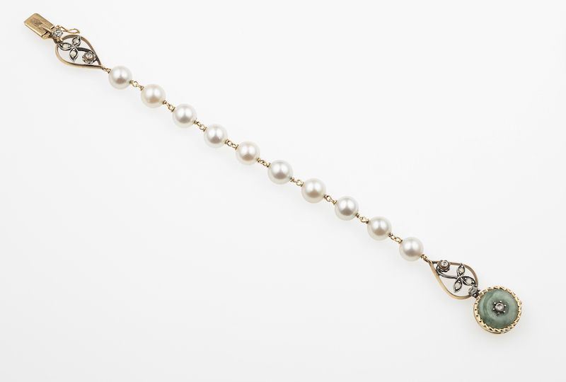Bracciale con perle, giadeite e rosette di diamante  - Auction Jewels - Timed Auction - Cambi Casa d'Aste
