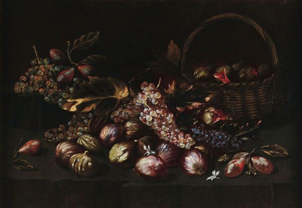 Baldassarre De Caro - Baldassarre De Caro (Napoli 1689-1750), attribuito a Natura morta con fichi, uva e prugne
