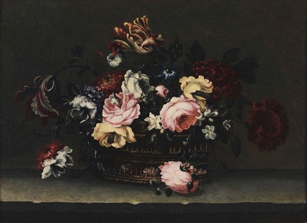 Margherita Crastona (XVII-XVIII secolo) Natura morta con cesta di fiori