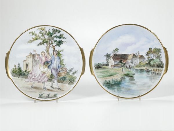Coppia di vassoi Anonimo pittore indipendente su porcellana Richard Ginori, XX secolo