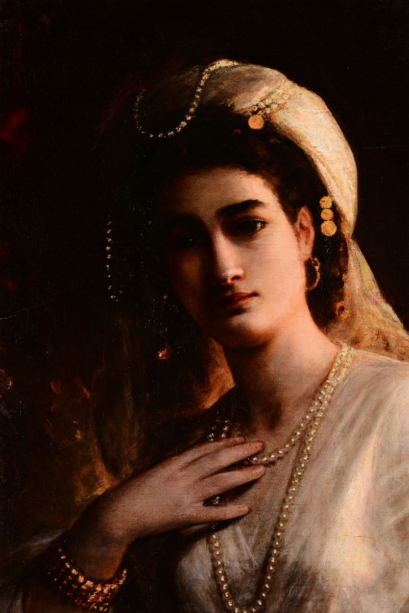 August Riedel (bayreuth 1799 - Roma 1883)ritratto di Giovane Donna con Copricapo Orientale