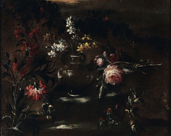 Scuola veneta del XVIII secolo Natura morta con vasi di fiori