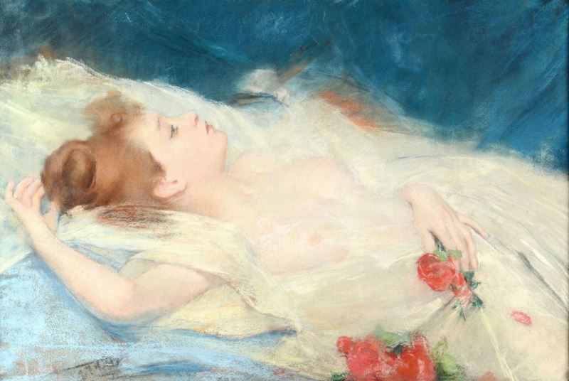 Anonimo del XX secolo Figura femminile con fiori  - Auction Paintings of the 19th-20th century - Timed Auction - Cambi Casa d'Aste