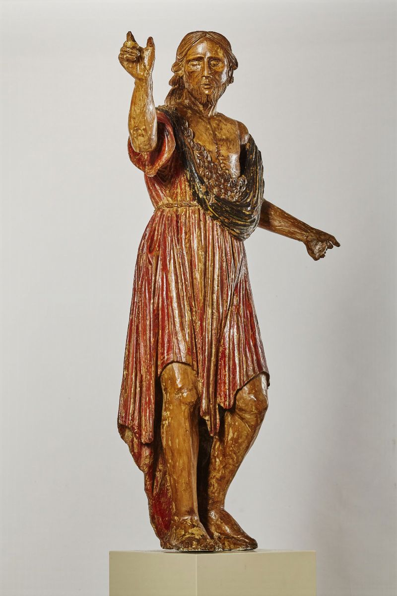 S.giovanni Battista. Legno con Tracce di Policromia. Arte Rinascimentale, Italia XVI Secolo