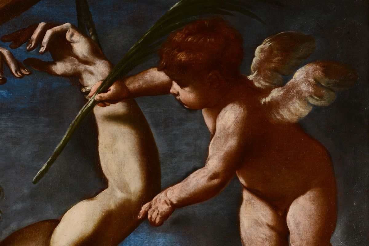Simone Cantarini (pesaro 1612 - Verona 1648) San Sebastiano e un Angelo