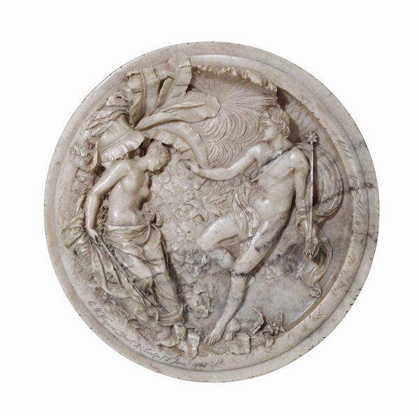 Zefiro e Flora. Rilievo in marmo. Edward Willam Wyon (1811 - 1885). Inghilterra 1848. Firmato e datato