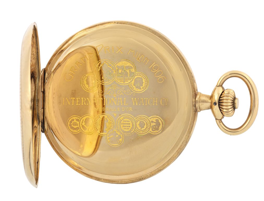 Iwc - Lussuoso Orologio da Tasca in Oro Giallo con Lancetta dei Secondi al 6. Completo di Custodi...