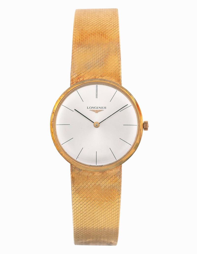 LONGINES - Fine yellow gold wristwatch, white dial, indices. Equipped with original box.  - Auction Important Wristwatches and Pocket Watches - Cambi Casa d'Aste