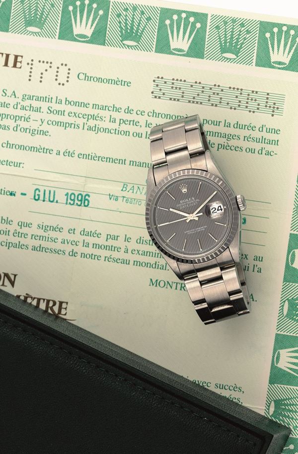 ROLEX - 16220 Datejust in acciaio completo di scatola originale, garanzia e calendario Rolex 1996-1997 e sigillo.