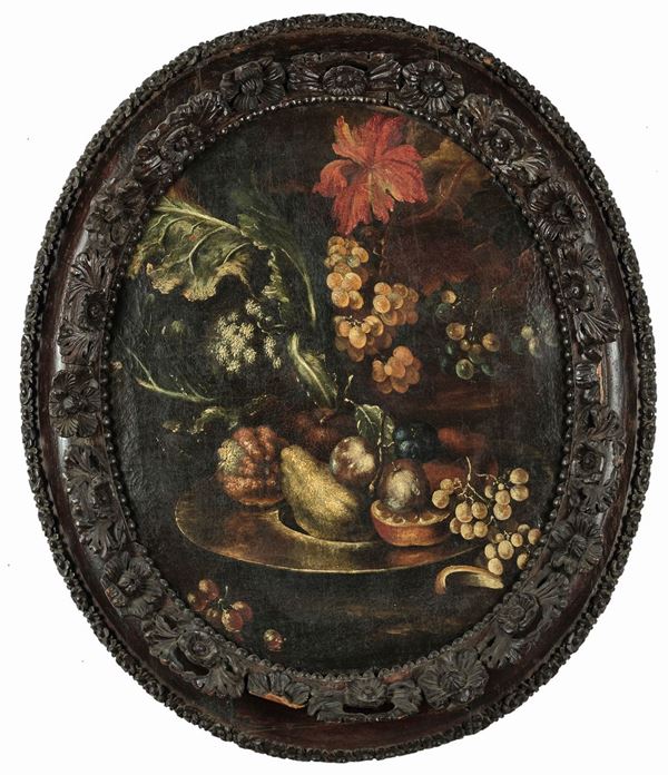 Scuola del XVIII secolo Natura morta con frutti e ortaggi