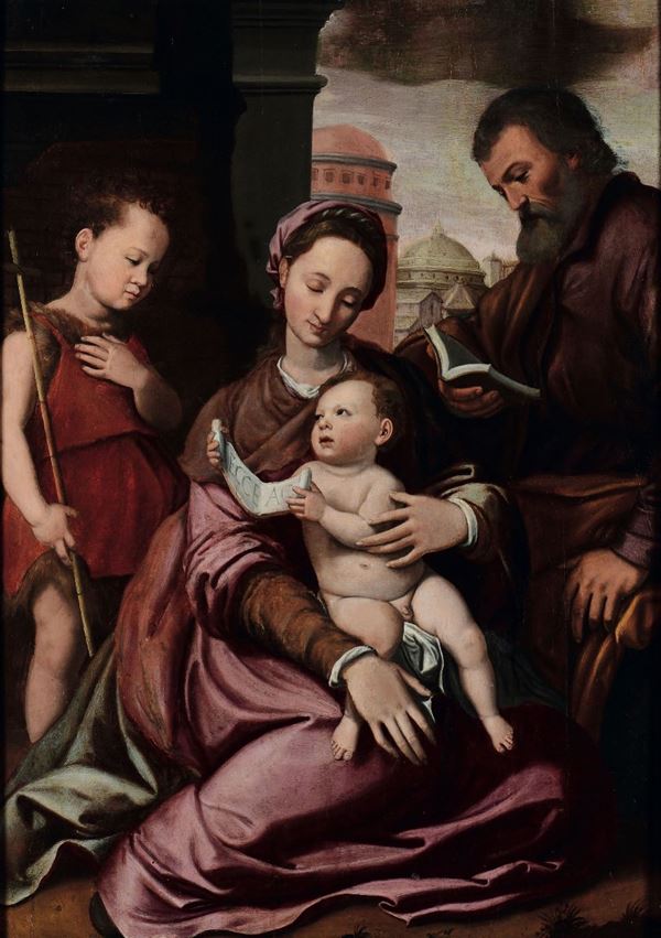 Santi Di Tito - Santi Di Tito (Borgo San Sepolcro 1536 - Firenze 1603) Madonna con Bambino, San Giovannino e San Paolo