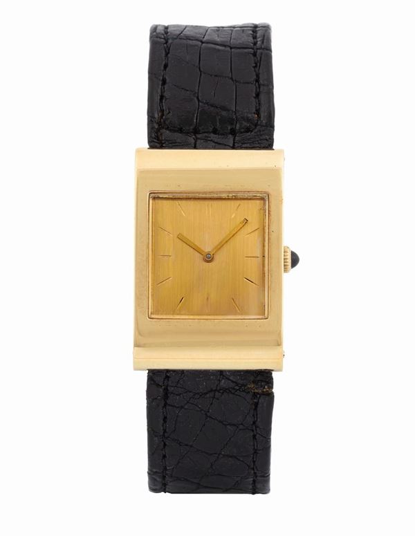 BOUCHERON PARIS - Yellow gold rectangular-shape wristwatch with indices.