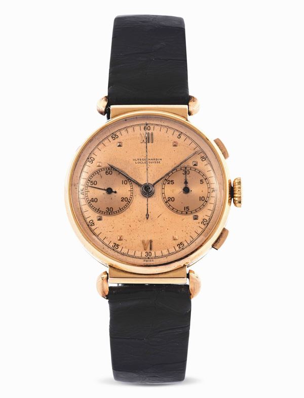 ULYSSE NARDIN - Rosegold chronograph wristwatch, 1940's.