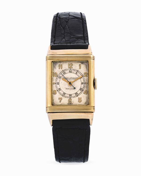 JAEGER LECOULTRE - Yellow gold Reverso with inscription on the backside.