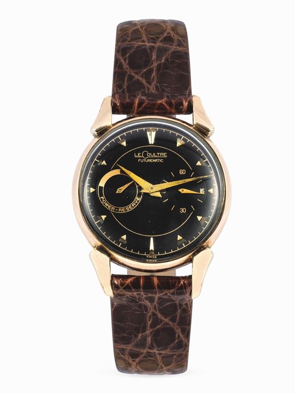 LECOULTRE - Rose gold black dial wristwatch.