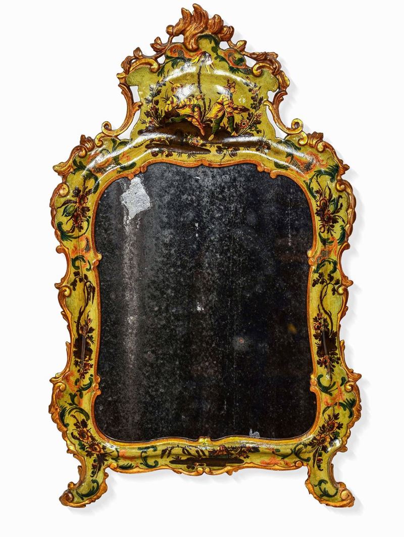 Specchiera veneziana di gusto Luigi XV in legno laccato, XIX secolo  - Auction Antiques | Time Auction - Cambi Casa d'Aste