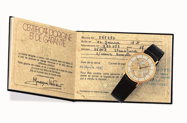 VACHERON & CONSTANTIN - Raffinato orologio da polso scheletrato in oro giallo. Munito di garanzia e custodia originale in pelle.