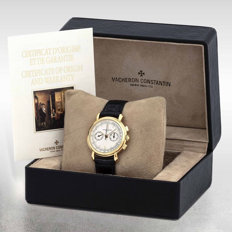 VACHERON & CONSTANTIN - Fine and rare yellow gold chronograph with tachymeter scale. Complete with original box and warranty.  - Auction Important Wristwatches and Pocket Watches - Cambi Casa d'Aste