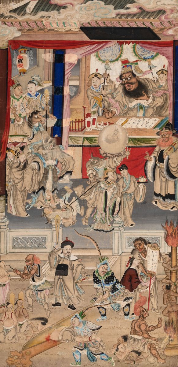 Coppia di Dipinti su Carta Raffiguranti Scene di Vita di Corte, Cina, Dinastia Qing, Metã XIX Sec...