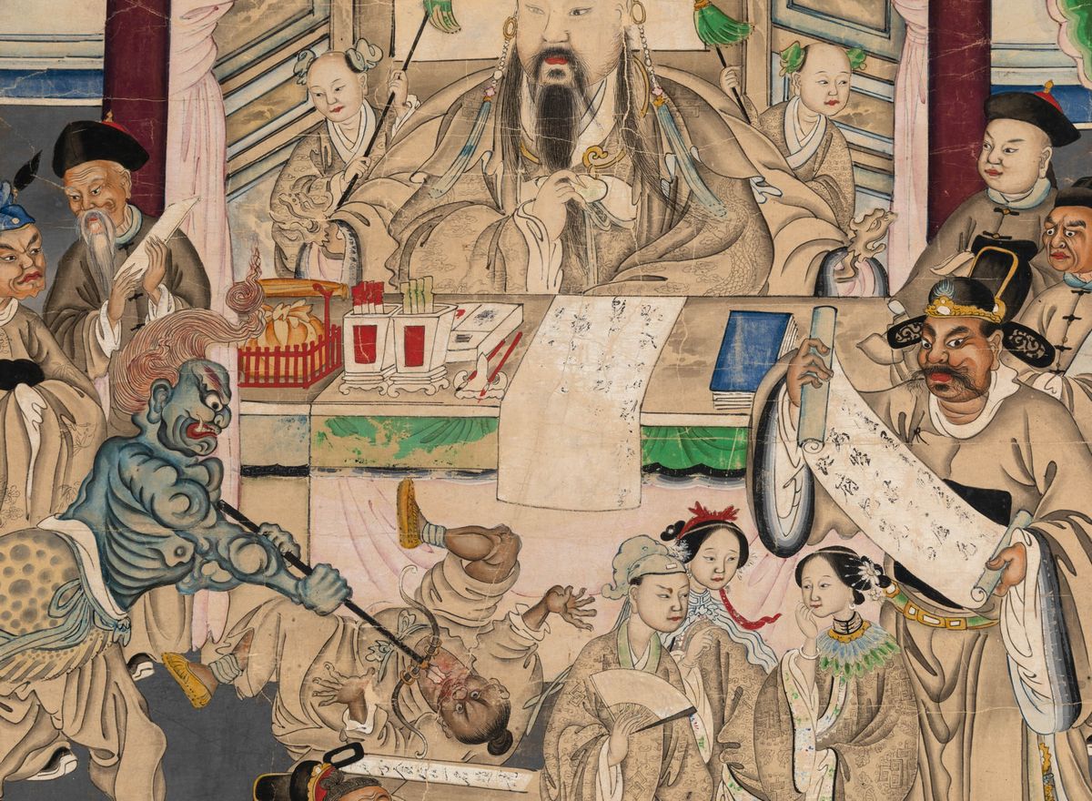 Coppia di Dipinti su Carta Raffiguranti Scene di Vita di Corte, Cina, Dinastia Qing, Metã XIX Sec...