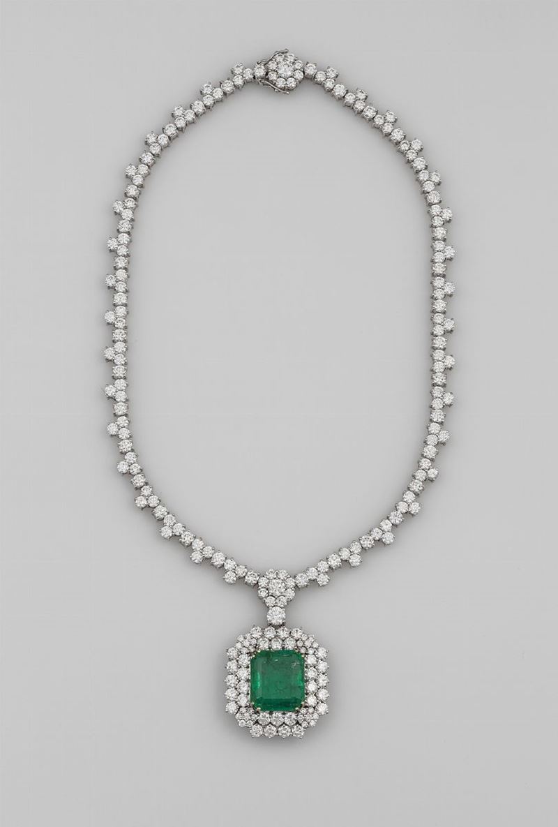 Girocollo con smeraldo Colombia di ct 22,00 circa e diamanti taglio brillante  - Asta Fine Jewels - Cambi Casa d'Aste