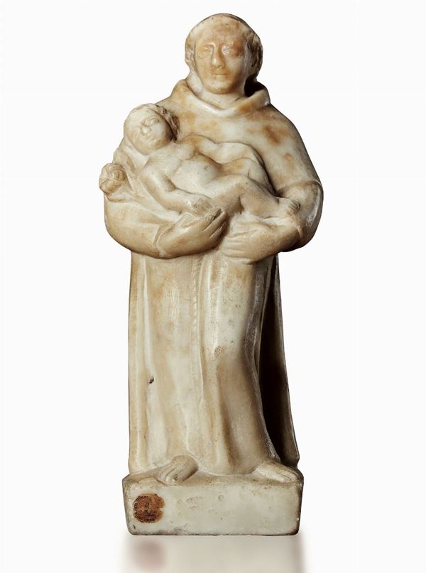Sant’Antonio da Padova. Marmo bianco. Arte rinascimentale, Italia XVI secolo