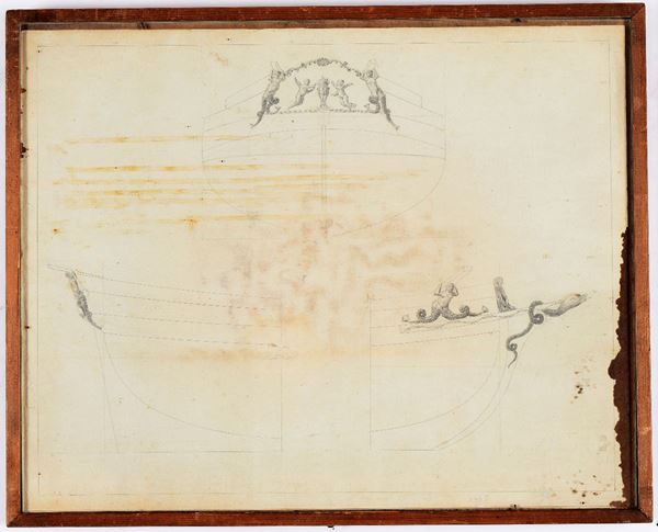 Disegnatore attivo alla metà del XVIII secolo Studio per la decorazione di un imbarcazione, metà XVIII secolo