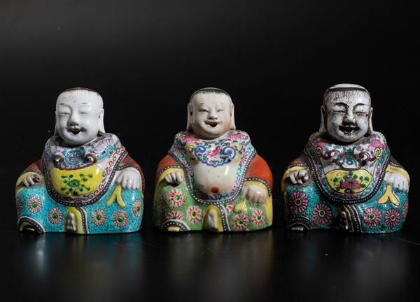 Three Pink Family Budai, China, Qing Dynasty