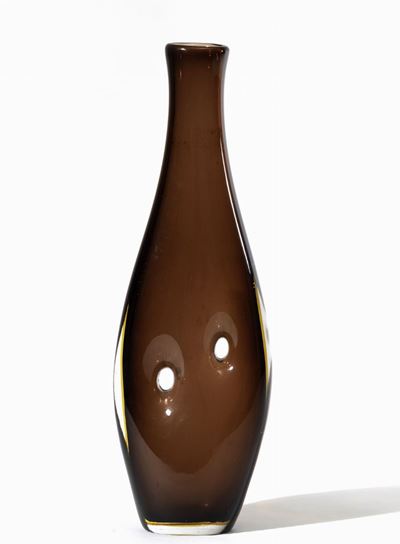 Fulvio Bianconi, Vaso Forati Venini, vetro sommerso bicolore, Murano (ca. 1951)