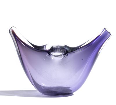 Fulvio Bianconi, Vaso a due colli Forati in vetro sommerso ametista (Venini, Murano), ca. 1951