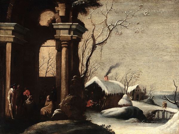 Bartolomeo Pedon - Bartolomeo Pedon (Venezia 1665-1732) Paesaggio sotto la neve