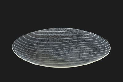 Lino Tagliapietra, Piatto ovale «Cogolo» in vetro soffiato con decoro di canne zanfirico, ca. 198...