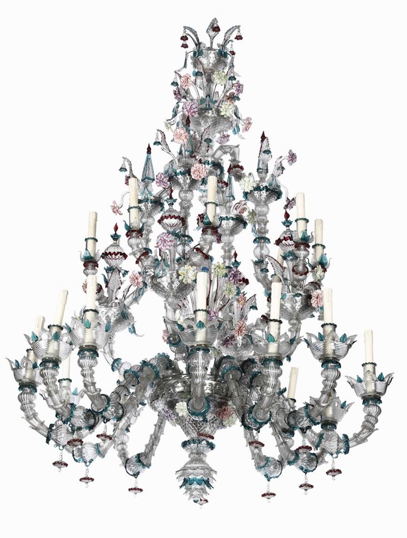 Imponente lampadario in vetro di Murano policromo, XX secolo  - Auction Important Sculptures, Furnitures and Works of Art - Cambi Casa d'Aste
