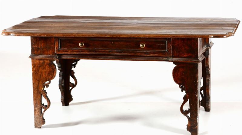 Tavolo rettangolare ad un cassetto, XIX secolo  - Asta Antiquariato | Asta a Tempo - Cambi Casa d'Aste