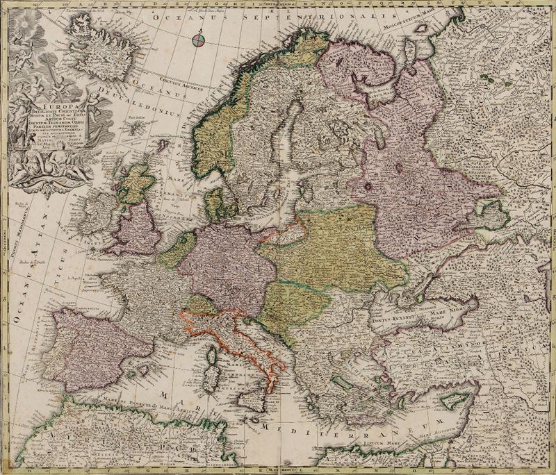 Matthaus Seutter (metà XVIII secolo) Cartina dell'Europa  - Asta Arte Marinara - Cambi Casa d'Aste