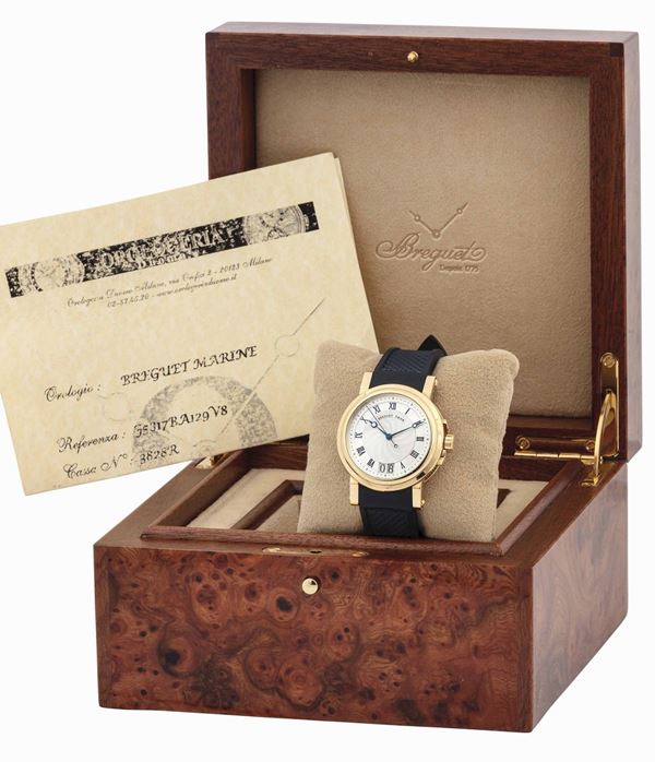 BREGUET - Fine yellow gold Marine Big Date, date at 6 o'clock, roman numerals. With original box and guarantee.