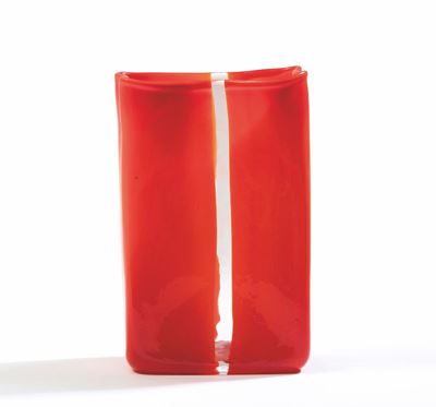 Toni Zuccheri, Vaso rettangolare in vetro rosso antico con fascia in cristallo (serie Scolpiti), ...